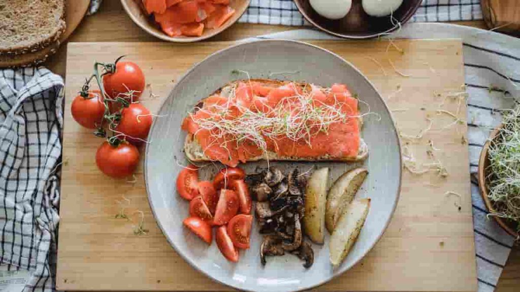 sweet potato mash and salmon